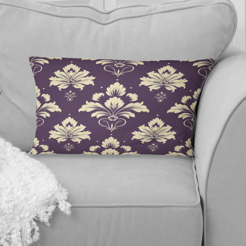 Coussin lombaire mauve beige damassé Elegance III