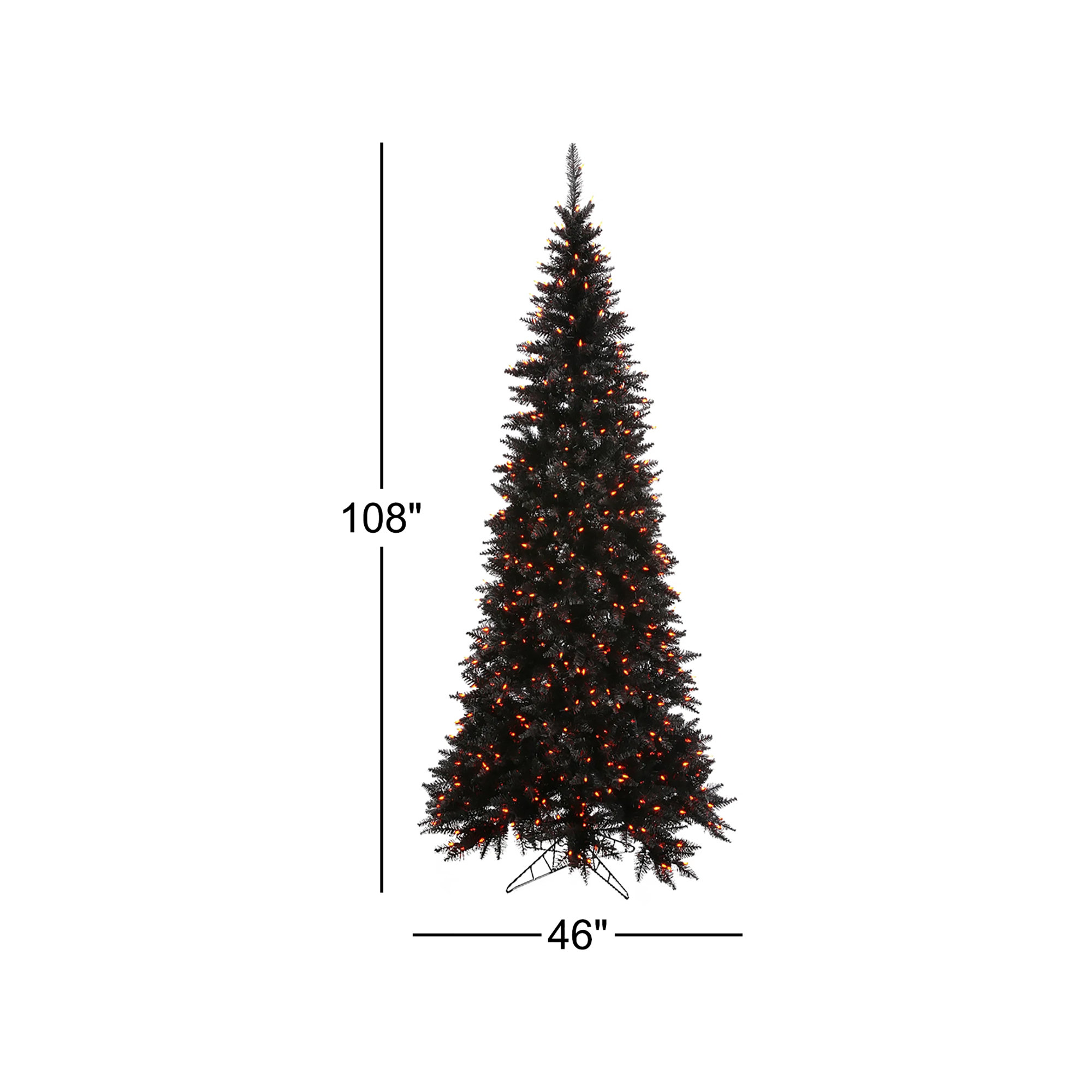 Black Fir Artificial Christmas Tree with Orange LED Lights with Stand, 9' H x 46" W