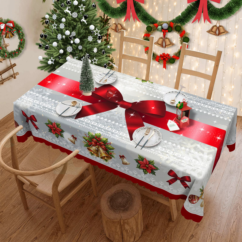 1pc round/rectangular polyester Lethea, Christmas Lethea with pine, snowman, truck, embosed edge, Christmas decorations for dining table, festival party holiday table decoration, perfect festival gift