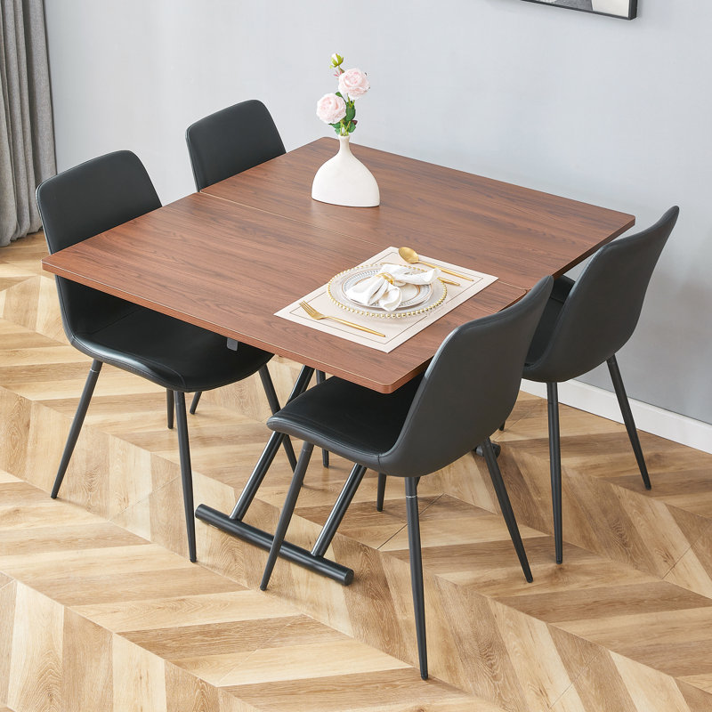 Ensemble de salle à manger multifonctionnel avec pieds en métal et noyer noir MDF polyvalent Modern Home