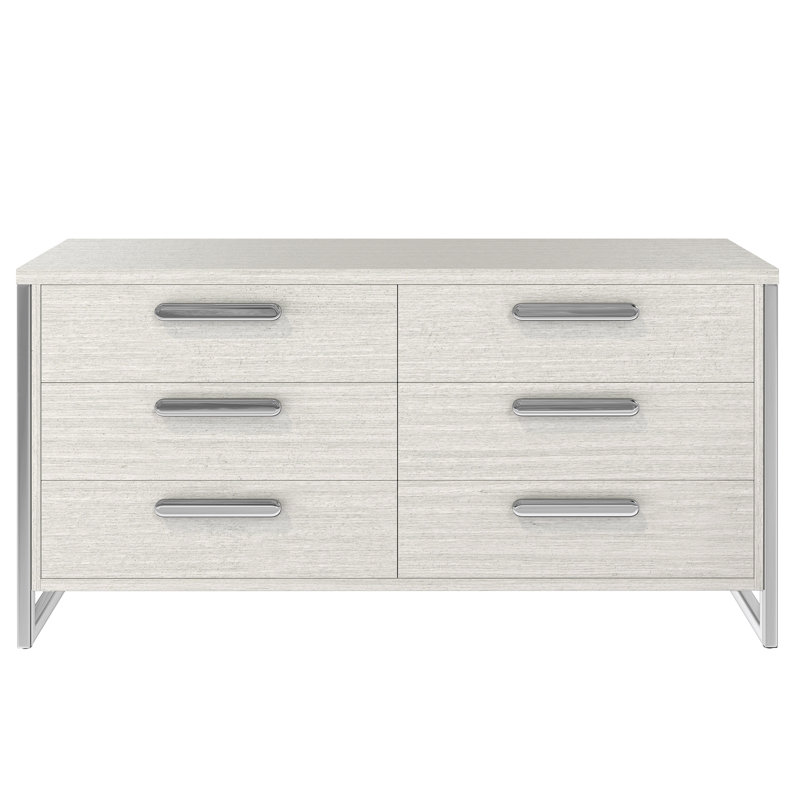 Gray 68'' Modern Soft Close 6-Drawer Dresser with Metal Accents