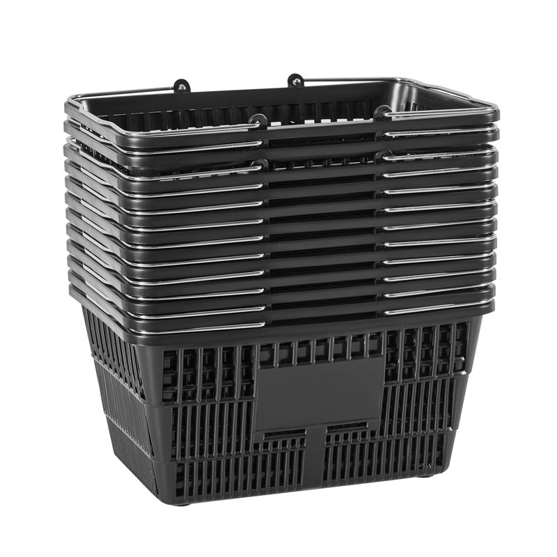 12-Pack Stackable Plastic Shopping Baskets with Handles - Durable 21L Grocery Storage Bins for Retail, Supermarket & Home Organization