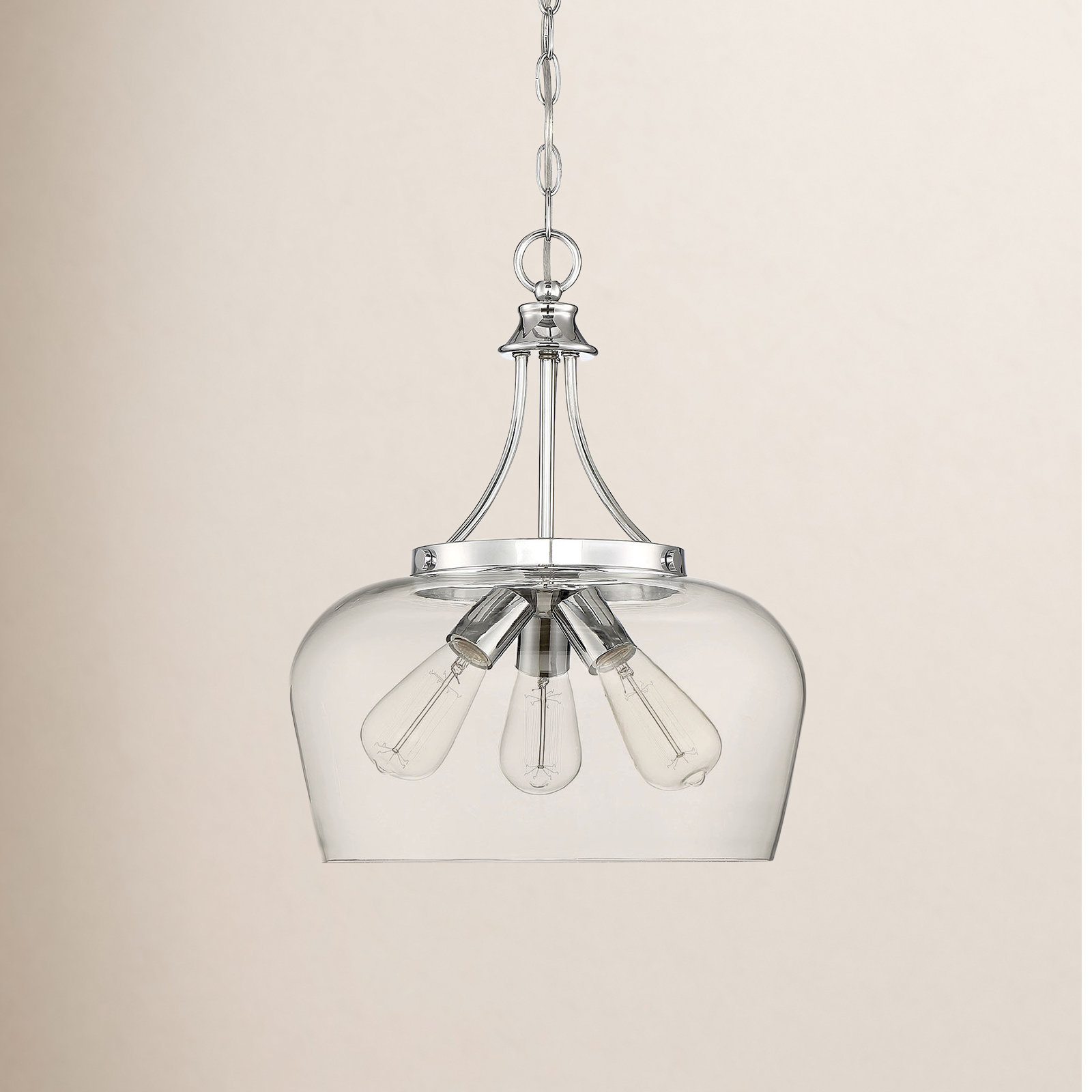 Breena Dimmable 3-Light Pendant, Polished Chrome, Clear