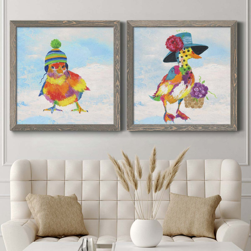 «Groovy Chick and Sky», ensemble de 2 peintures sur toile encadrées, H 31,5 po x l 63 po x P 1,5 po, Encadré gris