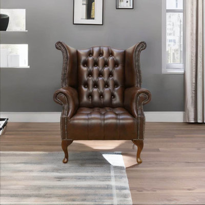 Upholstered Full Grain Leather Wingback Chair