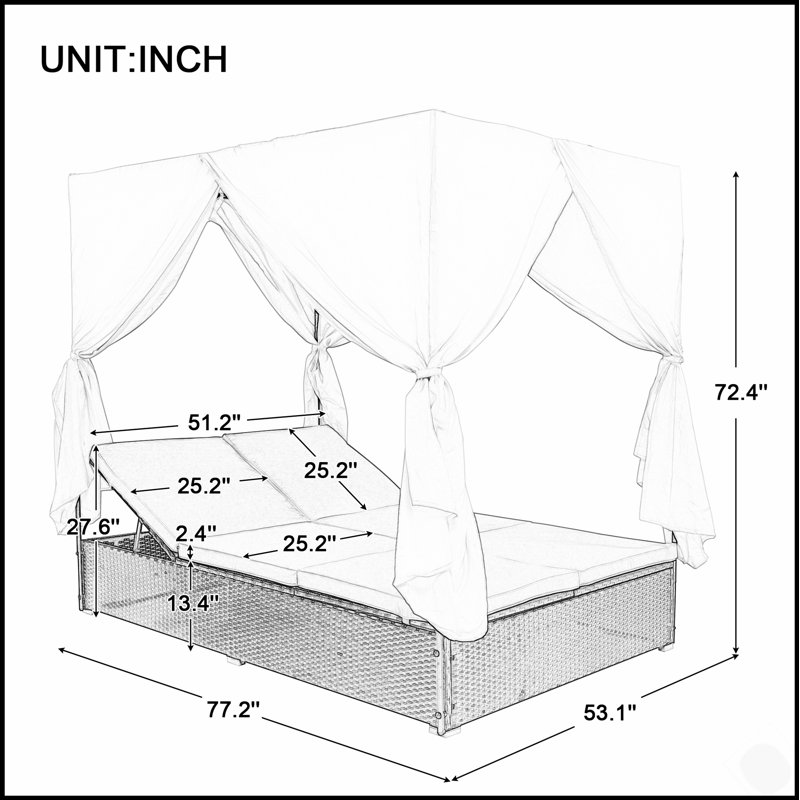 Lit de jour d'extérieur en osier avec coussins, sièges réglables pour une détente et une polyvalence ultimes, Orange/beige