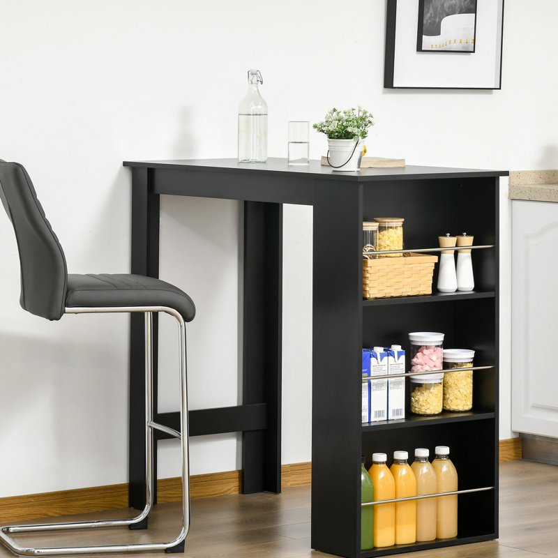 Table de bar noire avec 3 niveaux de rangement pour la vie, tablettes de cuisine modernes