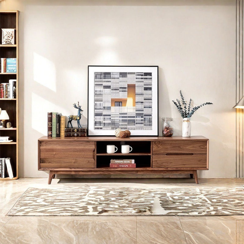 Meuble télé luxueux en noyer noir de style italien, 70.87"