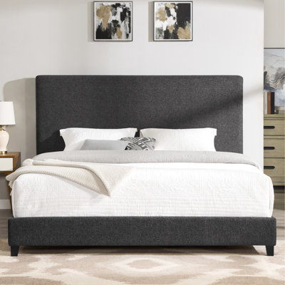 Lit plateforme contemporain gris foncé avec mousse et 3 lattes de soutien rembourrées pour chambre à coucher