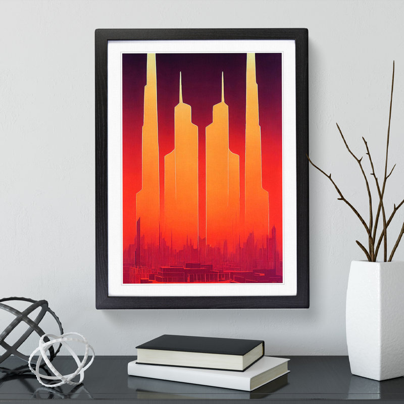 City Skyline Deco No.4 - Single Picture Frame Print, 64cm H x 46cm W x 2cm D, Black