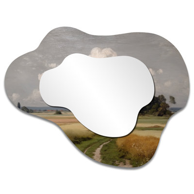 Green Boho Irregular Accent Mirror – Summer Day in the English Countryside II, Metal Print
