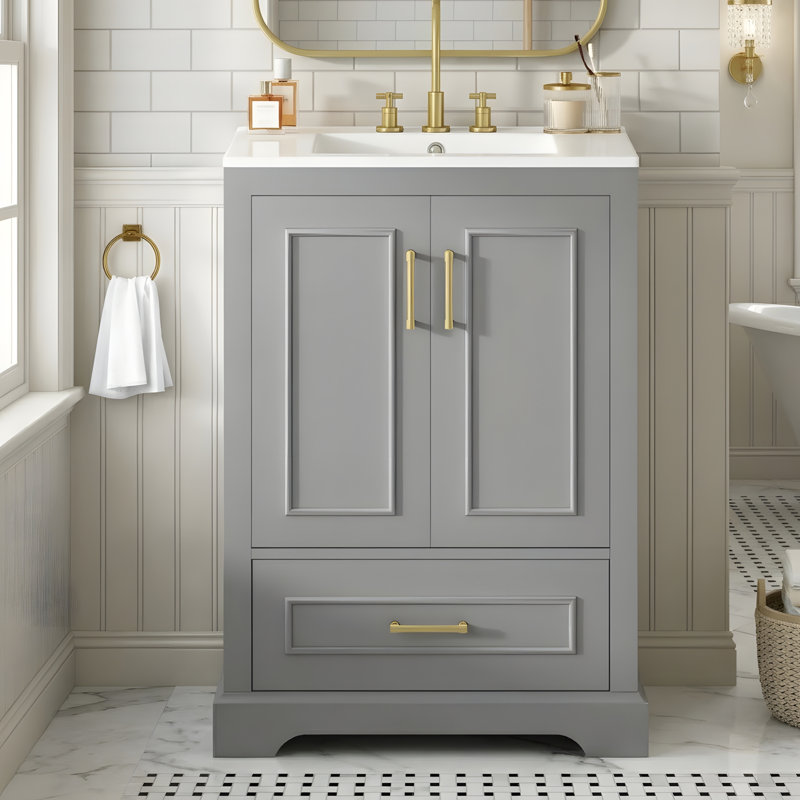 Meuble-lavabo moderne avec lavabo en céramique, Gris, 24"