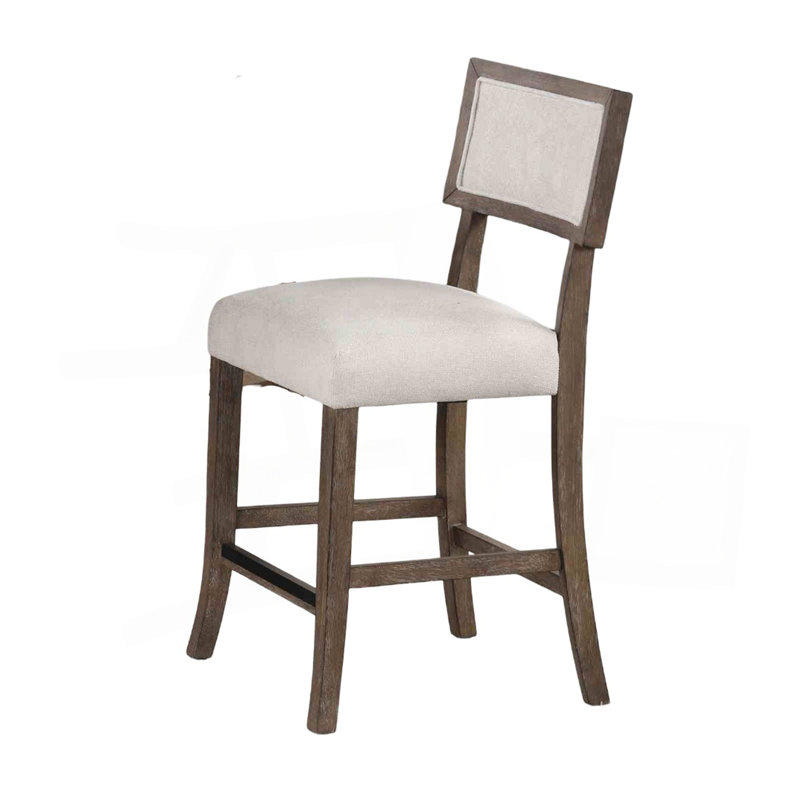 Tabouret à hauteur de comptoir 2 pièces de style contemporain avec siège et dossier rembourrés en noyer foncé et finition gris clair