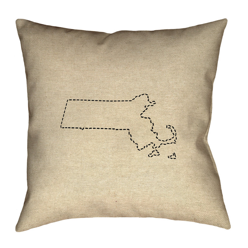 Oreiller Katelyn Smith Massachusetts Dash Outline, 26 po x 26 po, Sergé de coton, Housse