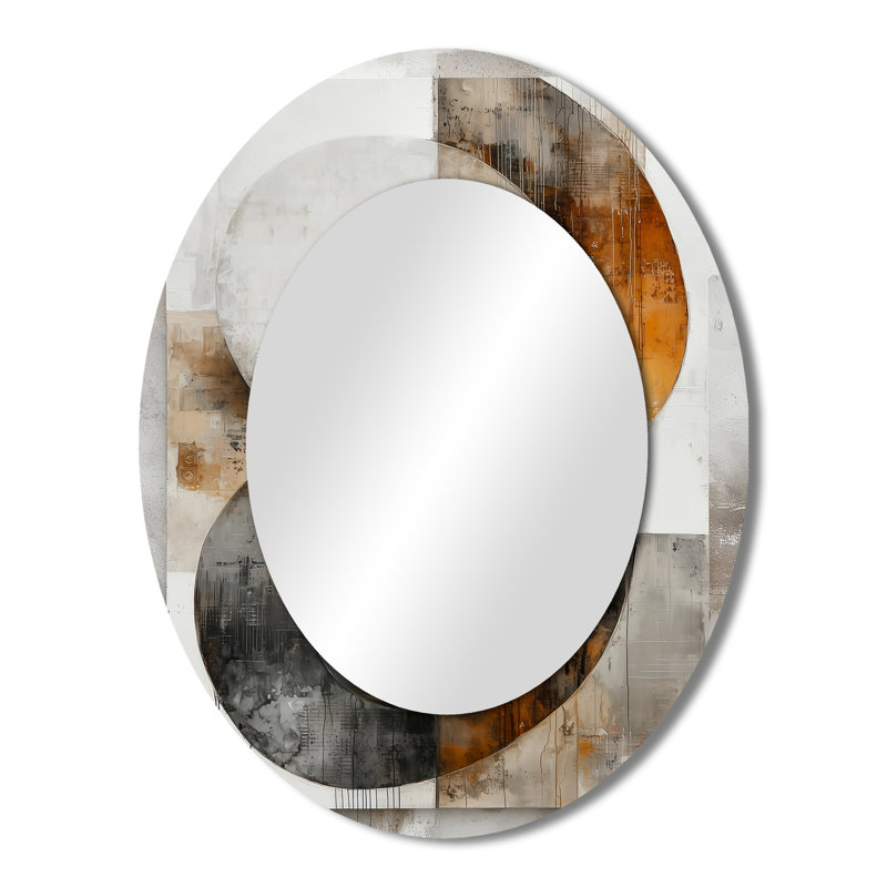 Autumn Urban Jazz Liquid Ink II - Gray Oval Wall Mirror Decor, 43" x 33"