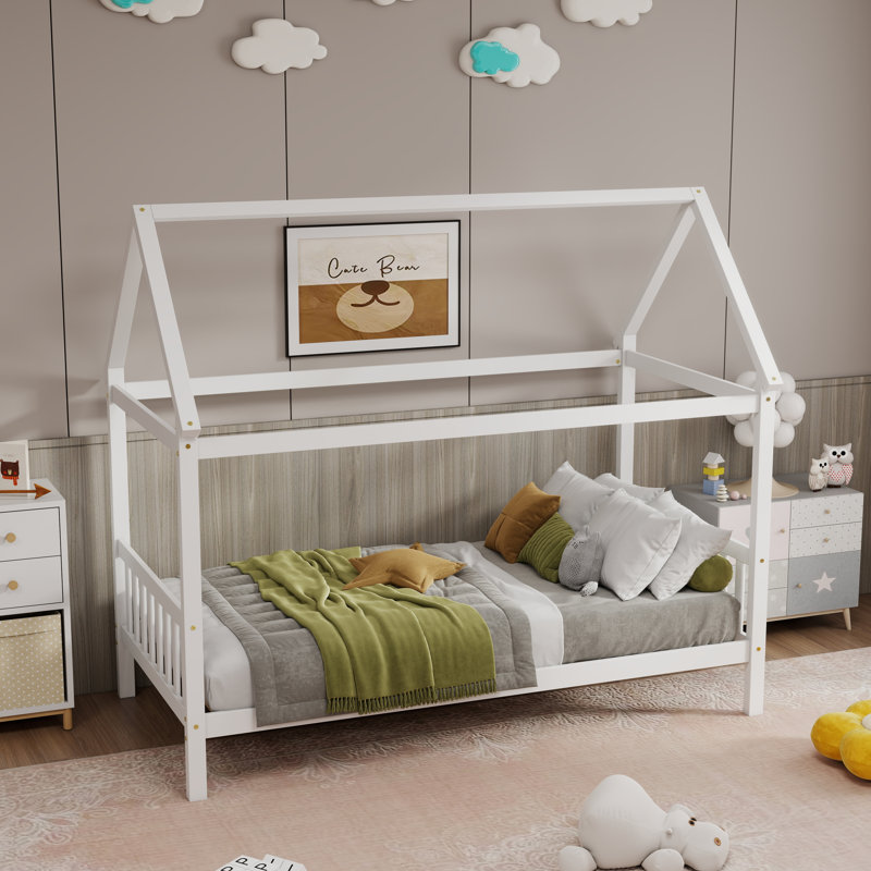 Twin Size Solid Wood House Bed With Headboard And Footboard, White