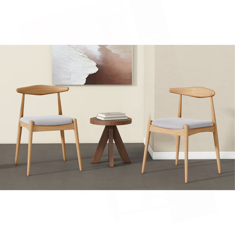 Ensemble de 2 chaises de salle à manger en bois d'hévéa avec dossier ergonomique et coussins de confort, naturel et beige