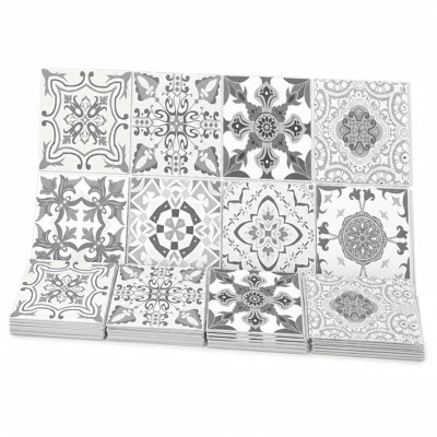 Carreau de dosseret pelez et collez, décalcomanies murales européennes en PVC Mandala de 3,94 po (24 pièces), décoration murale imperméable pour la cuisine et la salle de bain