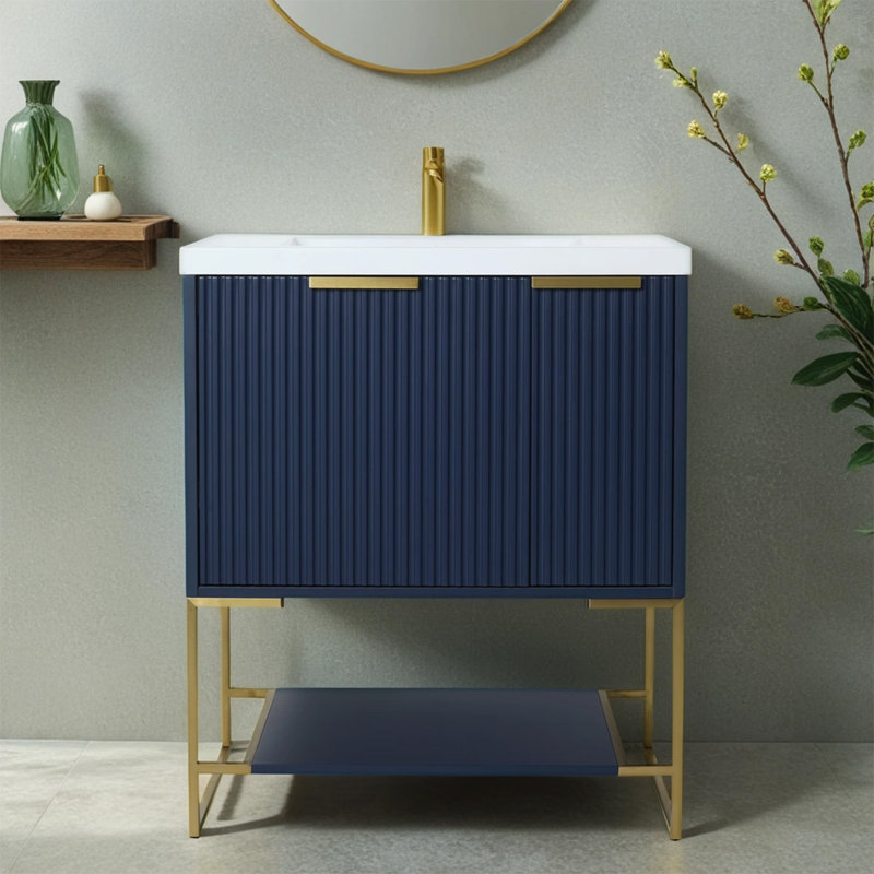 Ensemble de meuble-lavabo simple 30 po Austyn, Bleu marine, Or
