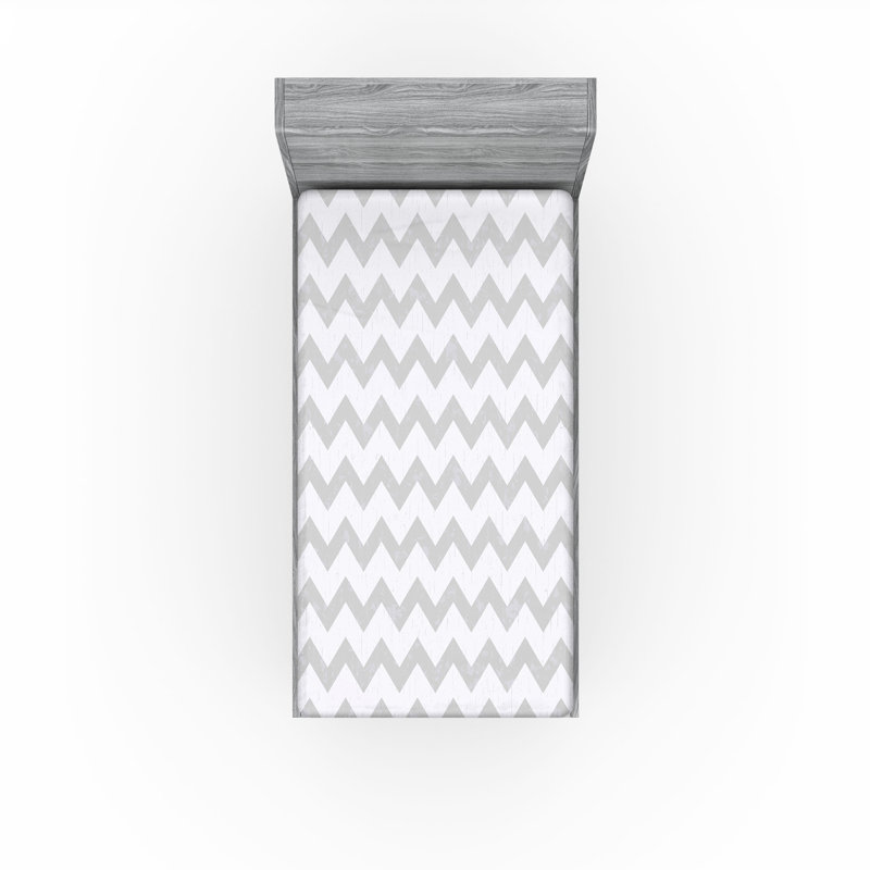 Drap-housse orange Ambesonne, Drap-housse pour lit simple TG, Gris pâle / chevron blanc