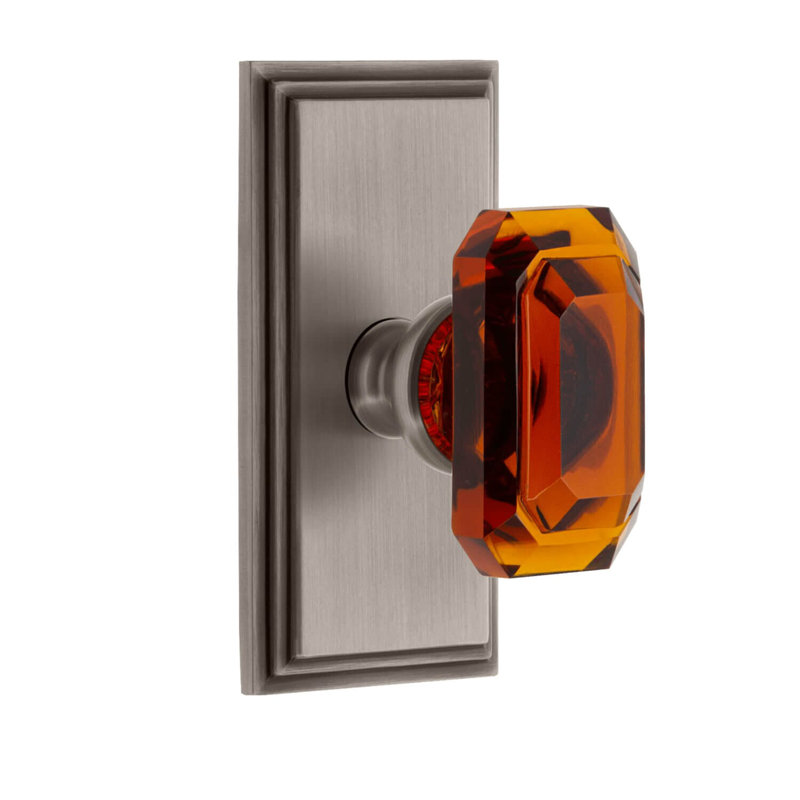 Grandeur Carré Plate Double Dummy with Baguette Crystal Door Knob, Antique Pewter