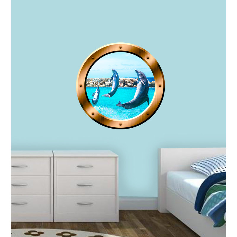 Décalcomanie murale hublot marsouin dauphins, H 14 po x l 14 po, Bronze