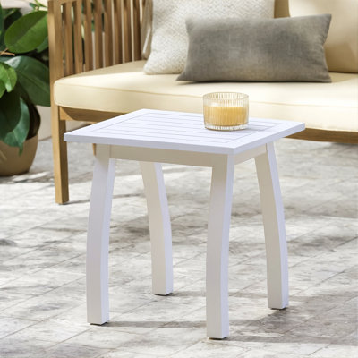 Table de bout rectangulaire en bois d'acacia blanc pu, table de bout rectangulaire résistante aux intempéries pour patio, jardin, pelouse et salon (pu blanc)