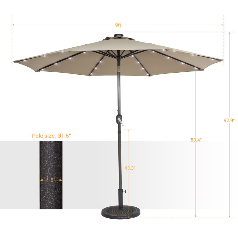 Parasol de marché éclairé 108 po Donza, Taupe