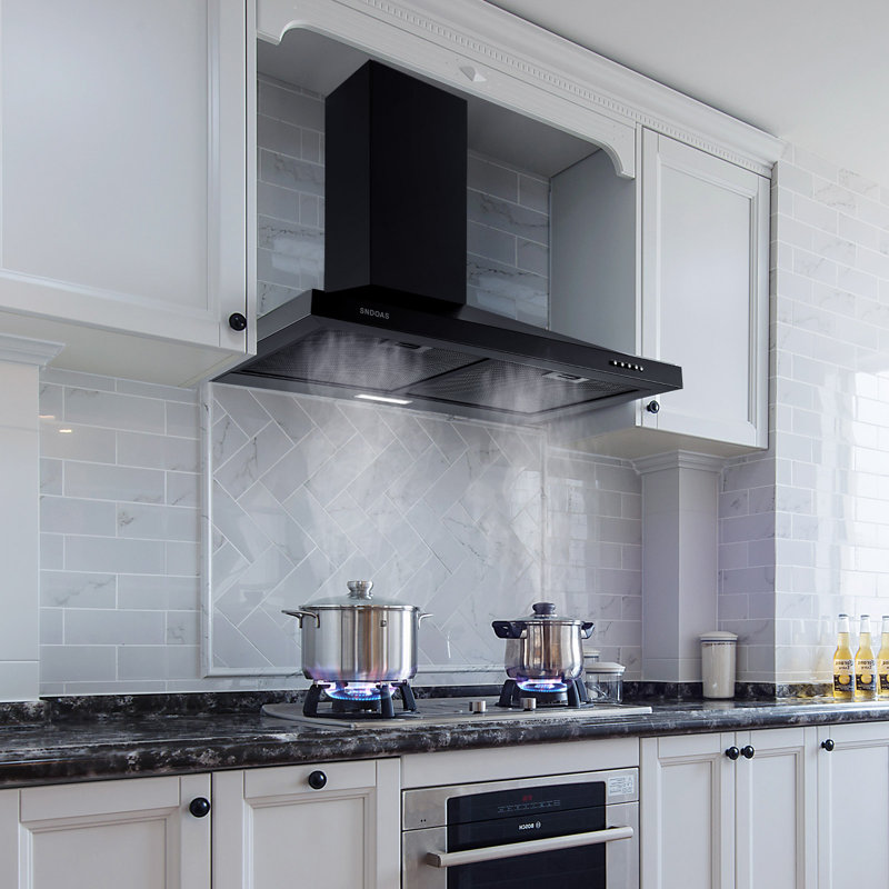 450 CFM Convertible Wall Mount Range Hood in Black, 30"