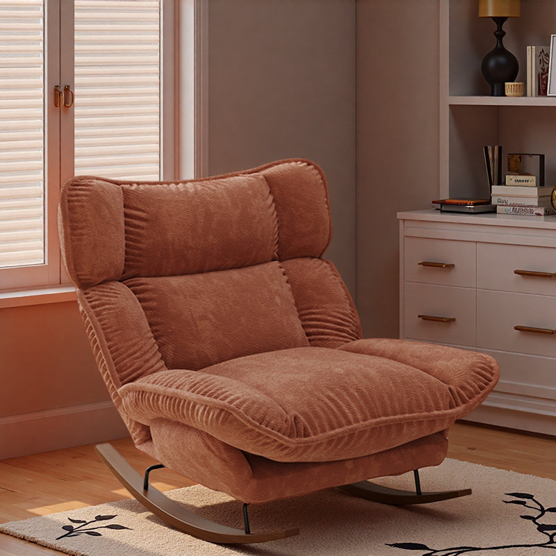 Chaise berçante simple Mid-Century pour le confort., Rouge