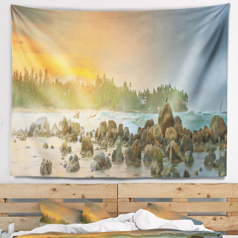 Paysage, paysage tropical, plage tropicale, tapisserie, H 32 po x l 39 po