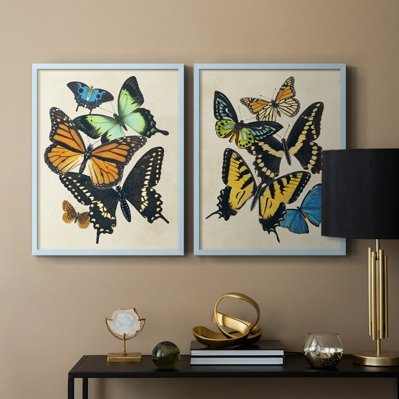 «Collage Butterflies I-Premium», reproduction encadrée prête à accrocher - aucun clou requis - aucun clou requis, Bleu