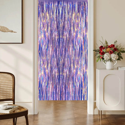 Kbndieu 2M Colorful Golden Rain Silk Curtain Birthday Party Wedding Decoration Colorful Background Festival Outdoor Decoration Rain Silk Door Curtain