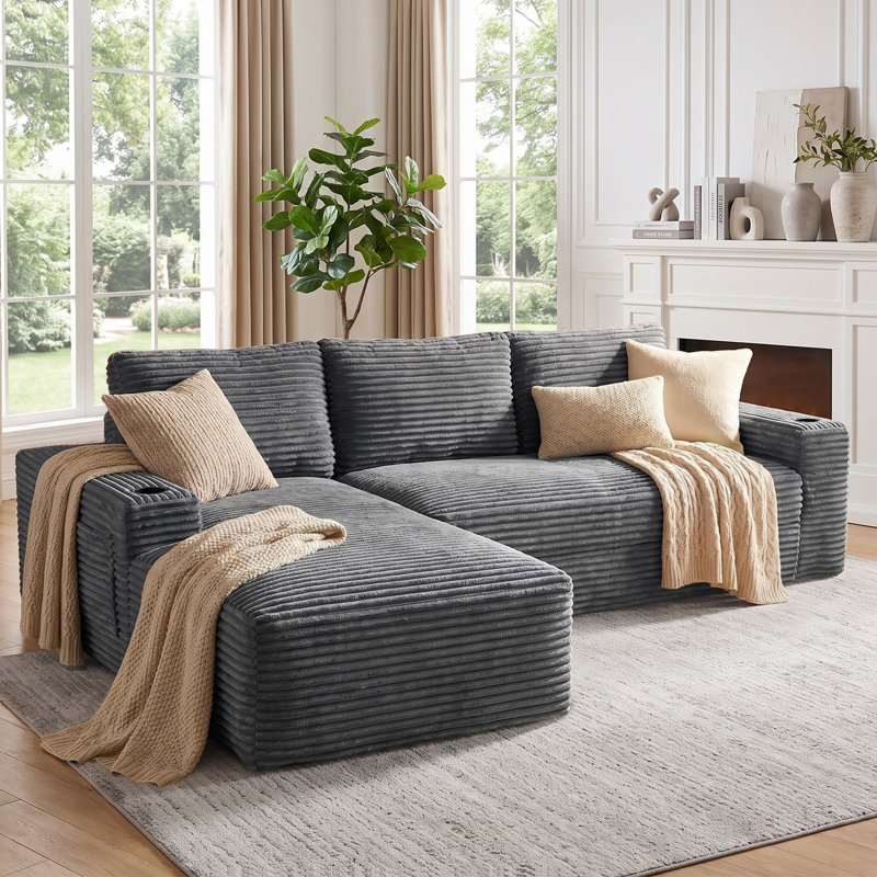 Canapé d'angle Cloud de 264 cm (104 po), canapé modulaire moderne en velours côtelé sans armature, en forme de L, avec assise profonde, méridienne à gauche ou à droite, aucun assemblage requis pour le salon ou la chambre à coucher