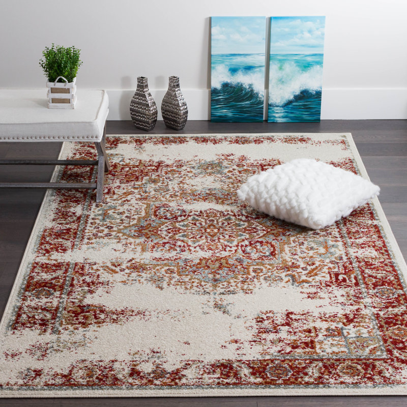 Tapis oriental rouge / beige Talamantes, Rectangle 4 pi 4 po x 6 pi 2 po