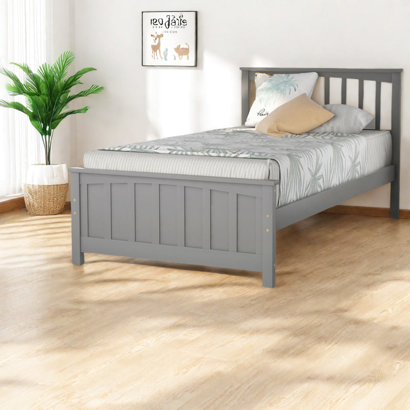 Lits simples en bois massif durable, finition grise moderne pour la maison