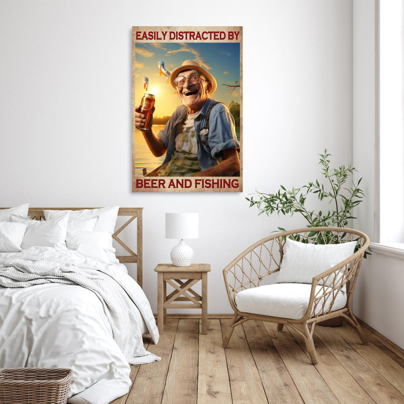 «Beer And Fishing 3», reproduction sur toile, H 36 po x l 24 po x P 1,25 po