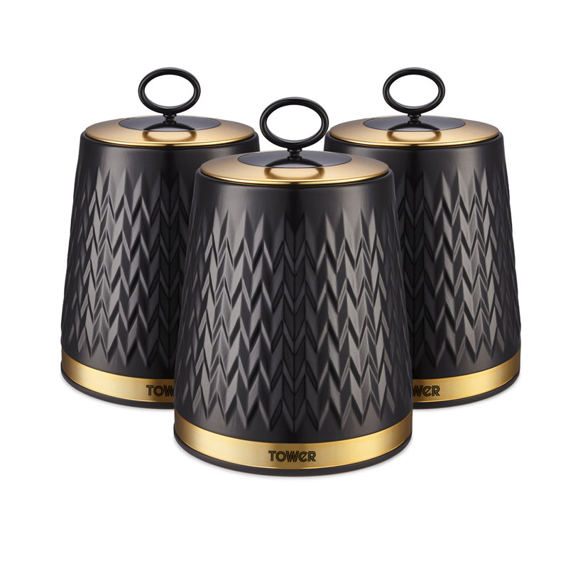 Tower Empire Storage Canisters for Tea Coffee Sugar, 1.3L, Black