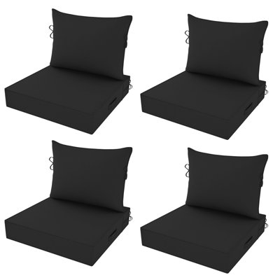 Fade Resistant Outdoor Chair Cushions Set Of 4, 24X24 Deep Seat Patio Cushions, 28D High Resilience Foam Replacement Patio Chair Cushions Set Of 4 With Removable Cover For Sofa, Adirondack Chair, Sectional,Black