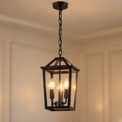 3 Light Dimmable Black Rustic Hanging Lantern, Pendant Lights for Porch, Entrance, Kitchen