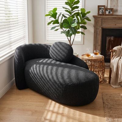 Méridienne ovale moderne avec dossier une pièce intégré, accoudoirs latéraux et coussin amovible - Fauteuil d'appoint peu encombrant pour le salon, la chambre à coucher et les petits espaces