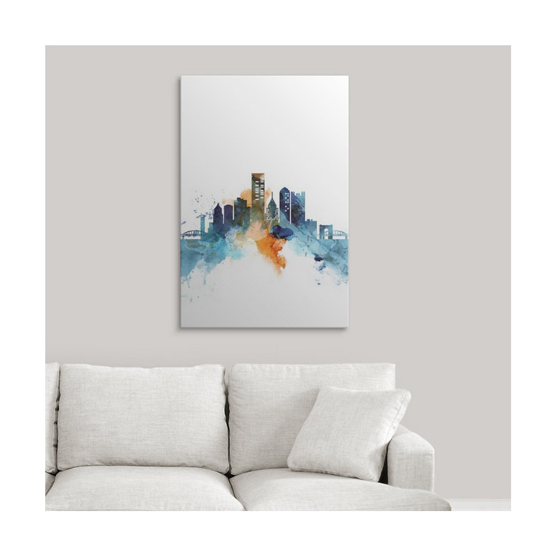 « pittsburgh aquarelle cityscape », impression, H 48 po x l 32 po x P 1,5 po, Toile