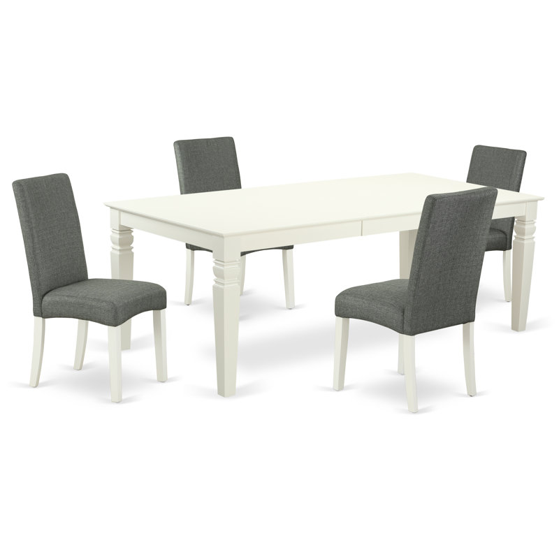 Ensemble de tables de salle à manger Modern, Blanc lin, Gris, Ensemble de cinq pièces : table, quatre chaises