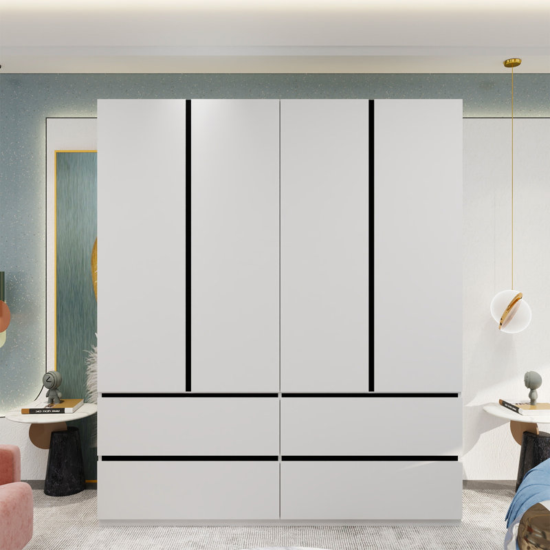 Armoire penderie 4 portes avec 4 tiroirs