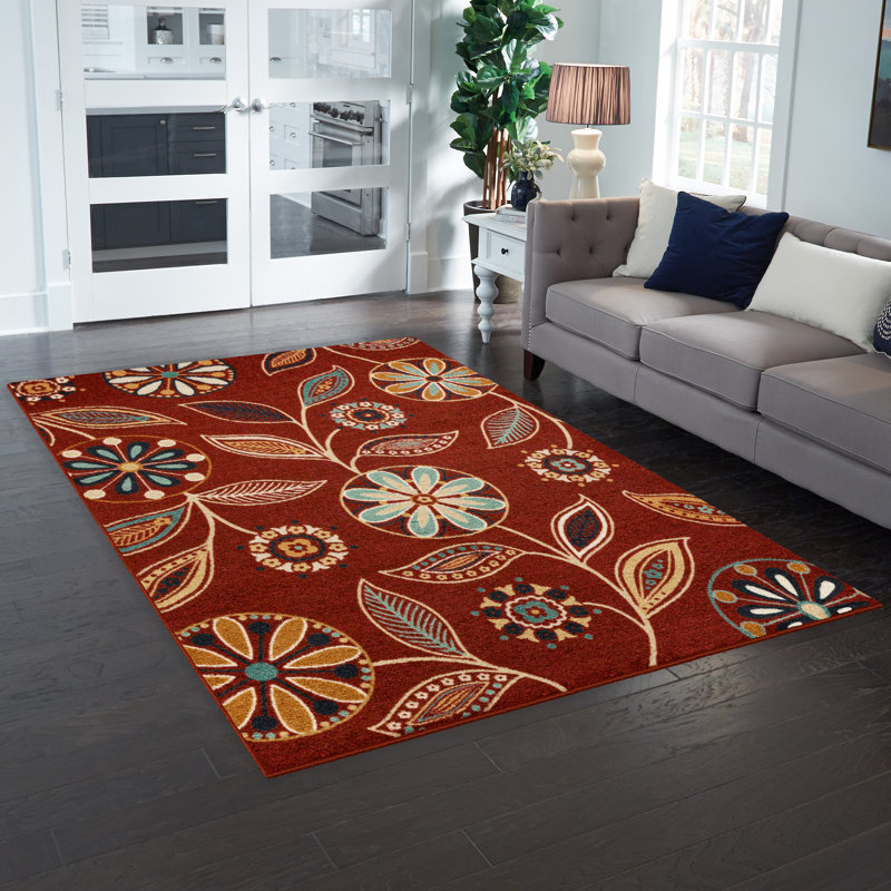 Adderley Floral Merlot Area Rug, Rectangle 5' x 7'