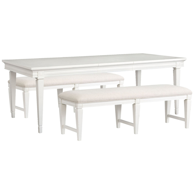 Table de salle à manger extensible Gilvira, 3 pièces: table, 2 bancs