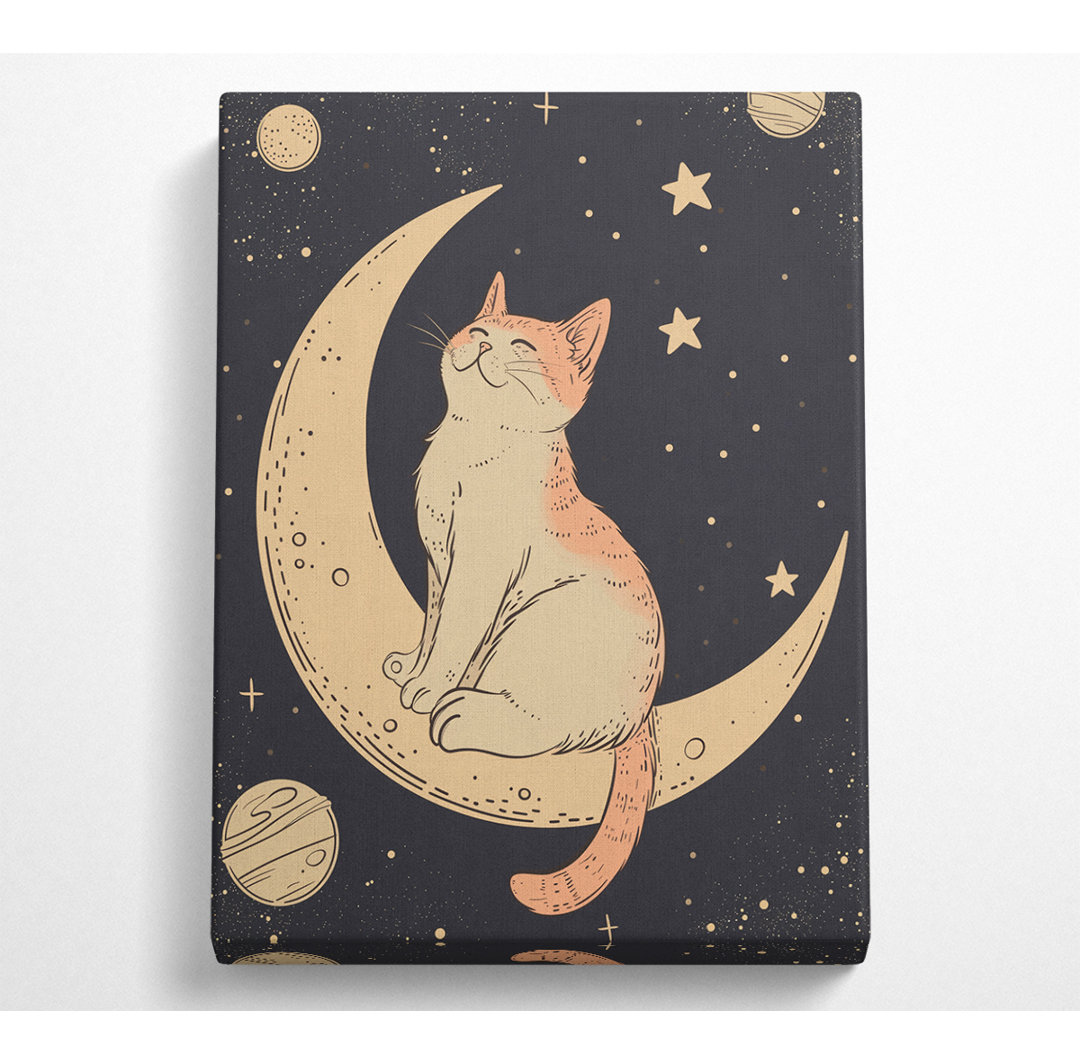 Die Katze auf dem Mond Leinwand Kunstdruck