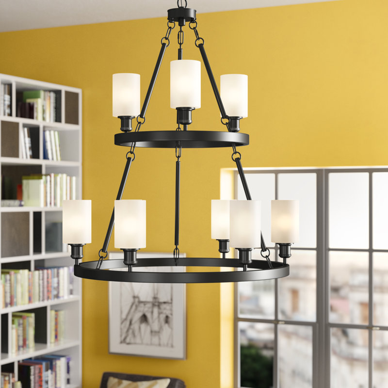 Nicolao 9 - Light Dimmable Wagon Wheel Chandelier, No Bulb Included, Matte White