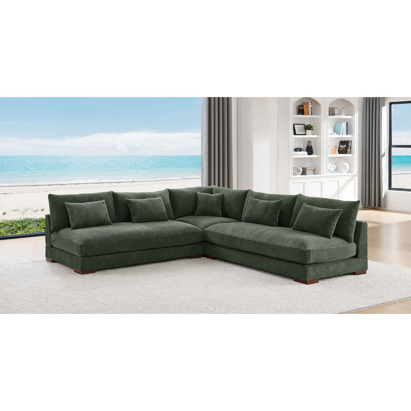 Caileigh 108" Wide Reversible Modular Corner Sectional, Dark Green Corduroy
