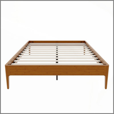 15 Inch High Queen Size Solid Dry Bamboo Wood Platform Bed Frame, with Wood Slat Metal Support, Modern & Minimalist Style, No Box Spring Needed, Easy Assembly, Brown